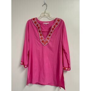 Barbara Gerwit‎ Pink 100% Cotton Beaded Tunic Size L